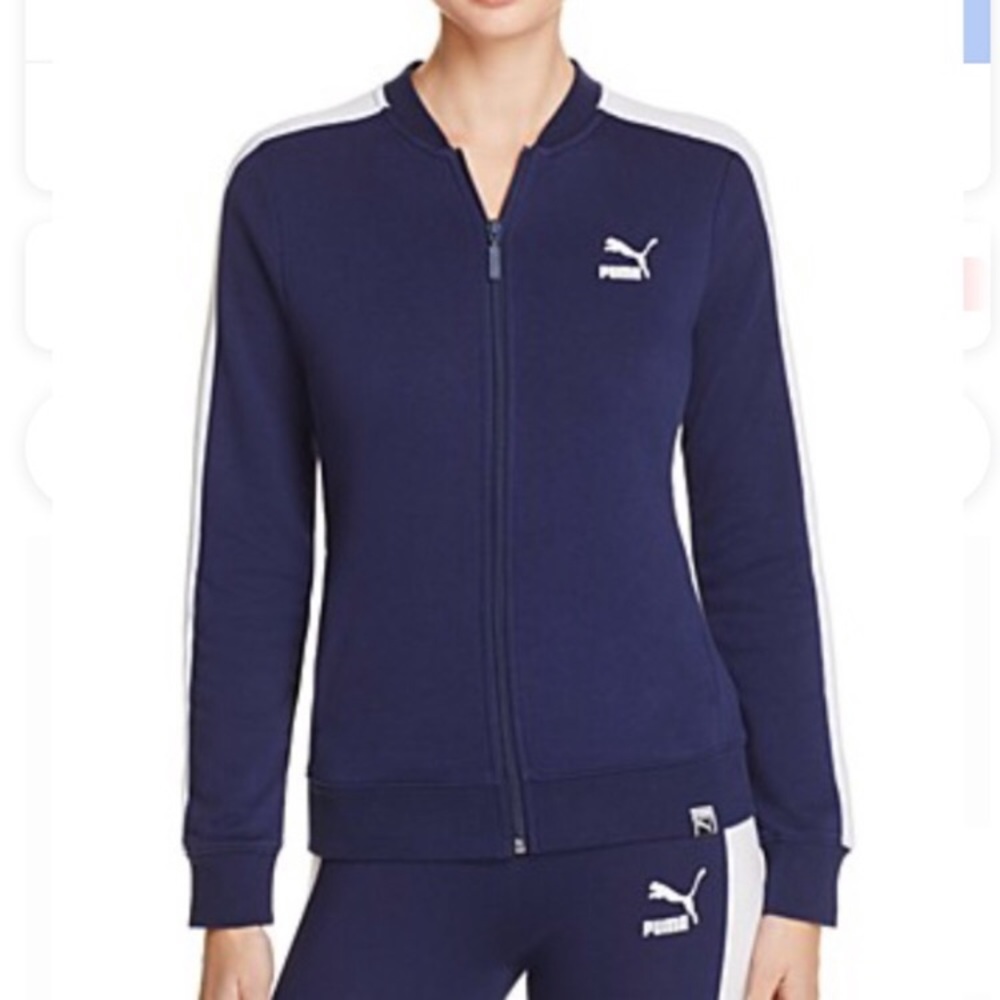 NWT Puma Blue & White Tricot Racing Stripe Logo Zip Front Track Jacket Size XL